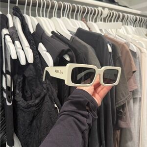 Prada Cream Rectangular Sunglasses with Dark Lenses